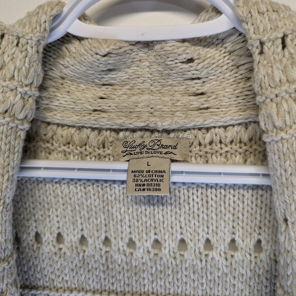 Lucky Brand Cardigan Crochet Detail Tan Size L - Picture 3 of 6